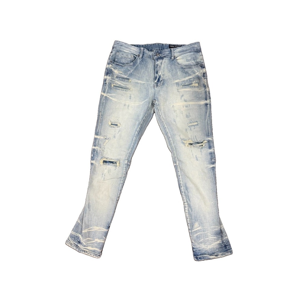 Smoke Rise Mens Jeans 34x32 Light Wash Distressed Ripped Skinny Denim